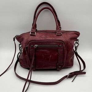 She + Lo Elegant Burgundy Leather Handbag Satchel Removable Strap